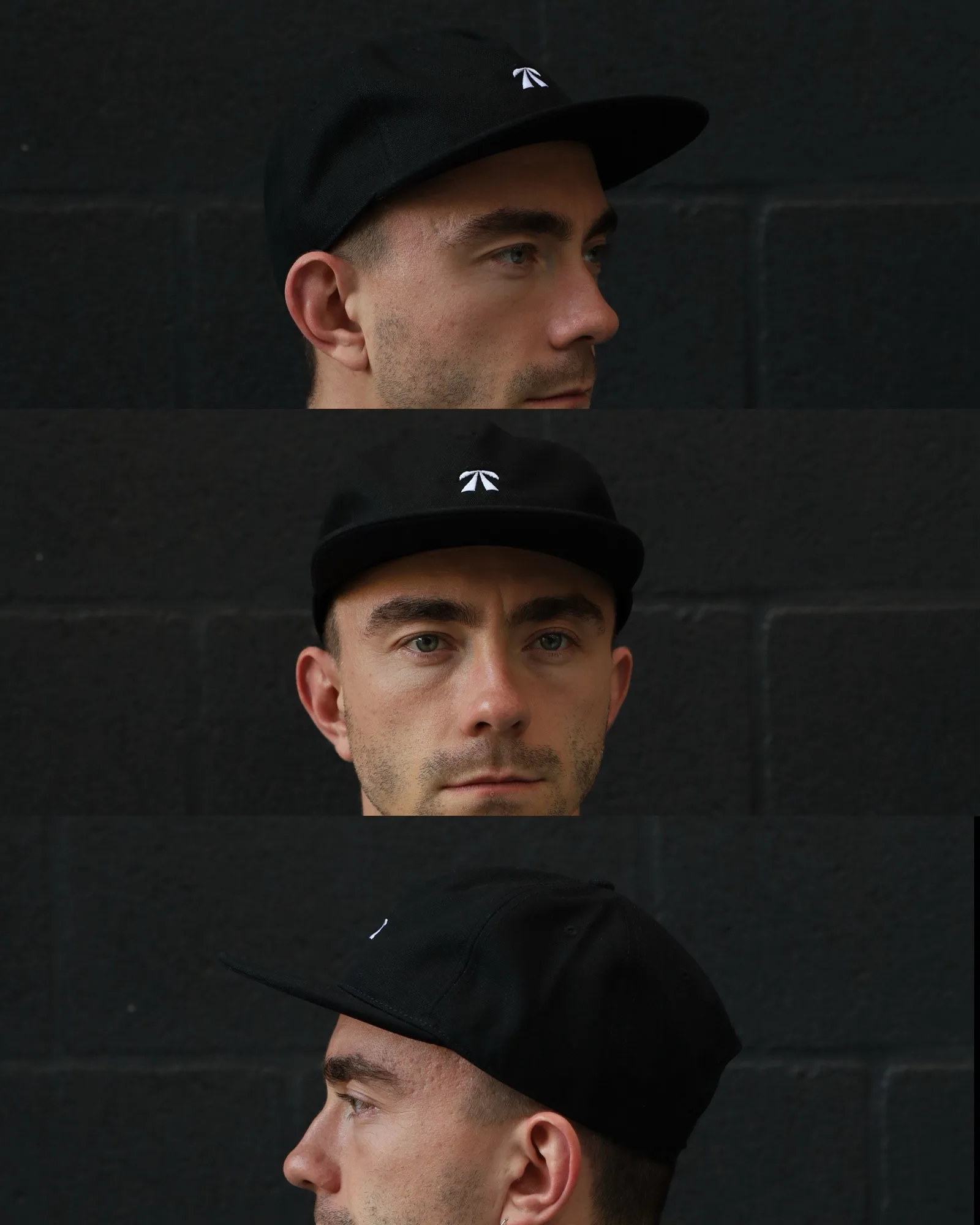 The Canvas Flat Cap by Roadbloc, black with white embroidery