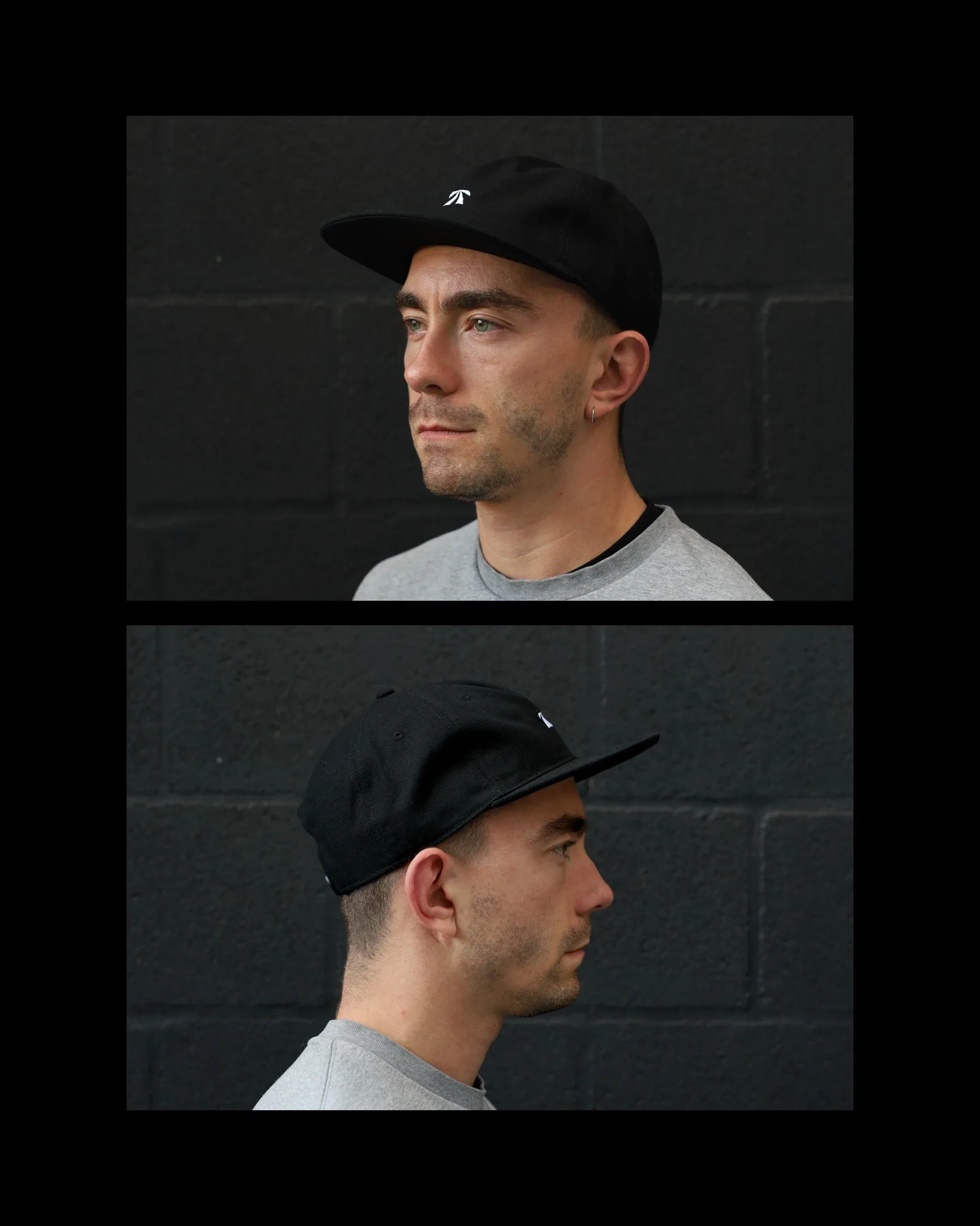 The Canvas Flat Cap by Roadbloc, black with white embroidery