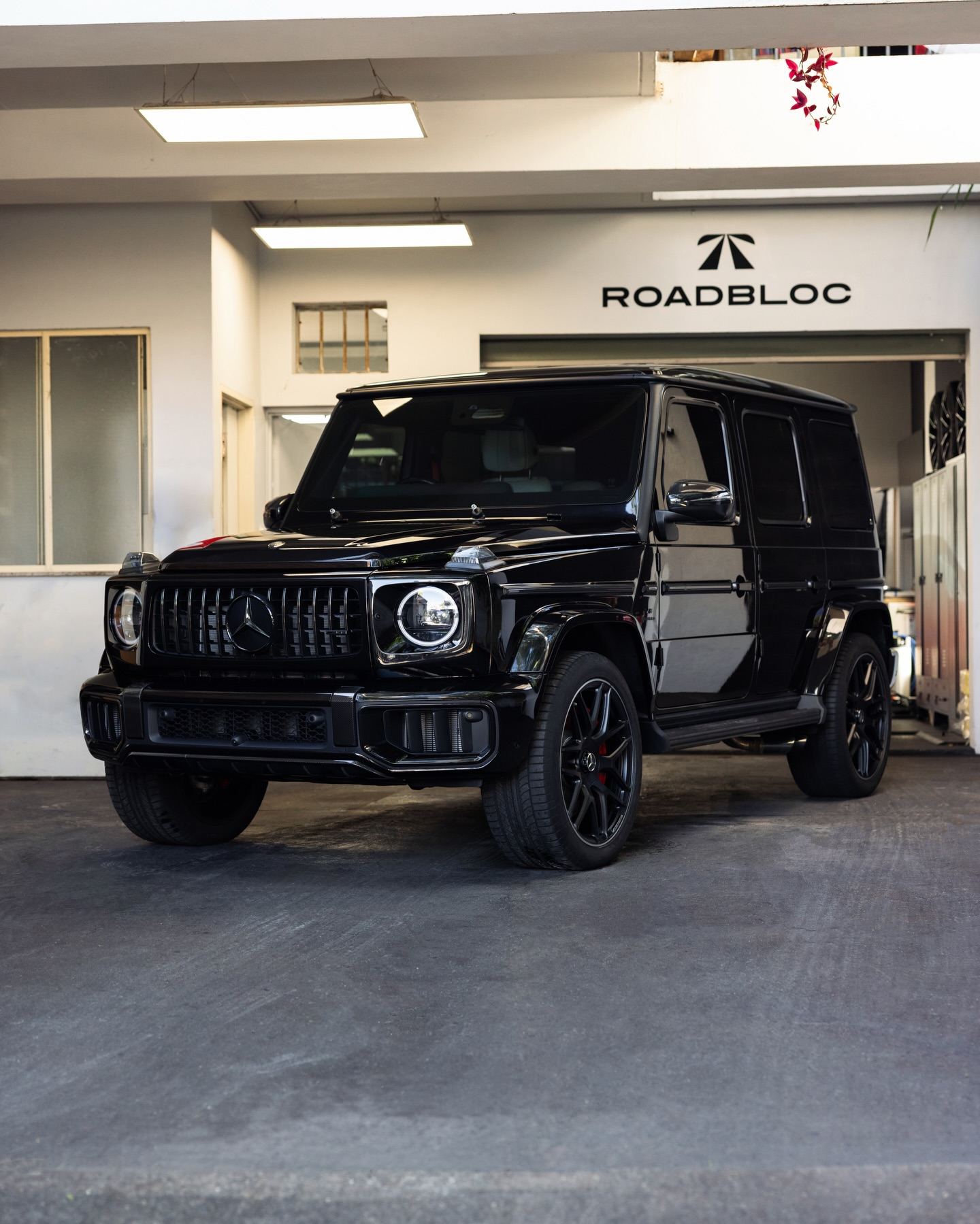 Black Mercedes-AMG G63 outside the Roadbloc workshop
