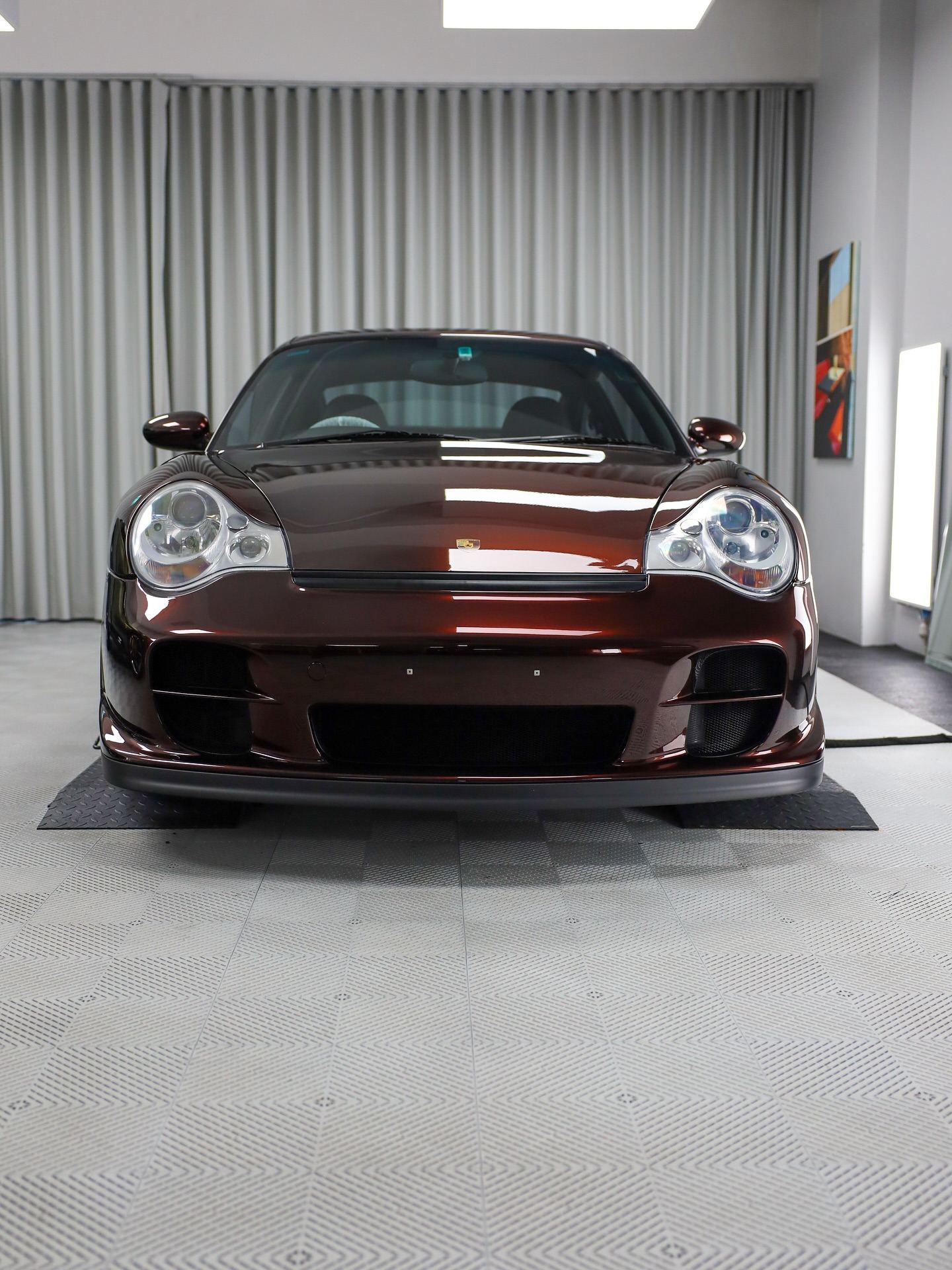 Porsche 996 Turbo changed from GT Silver to PTS Merlot Metallic with paint protection film by Roadbloc