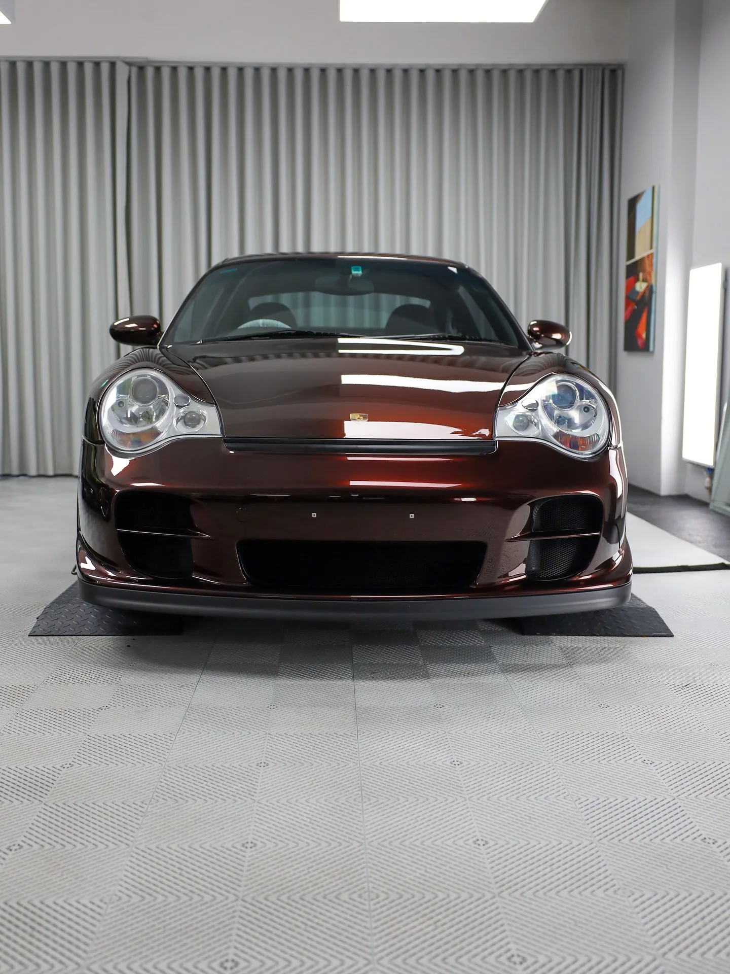 Porsche 996 Turbo changed from GT Silver to PTS Merlot Metallic with paint protection film by Roadbloc