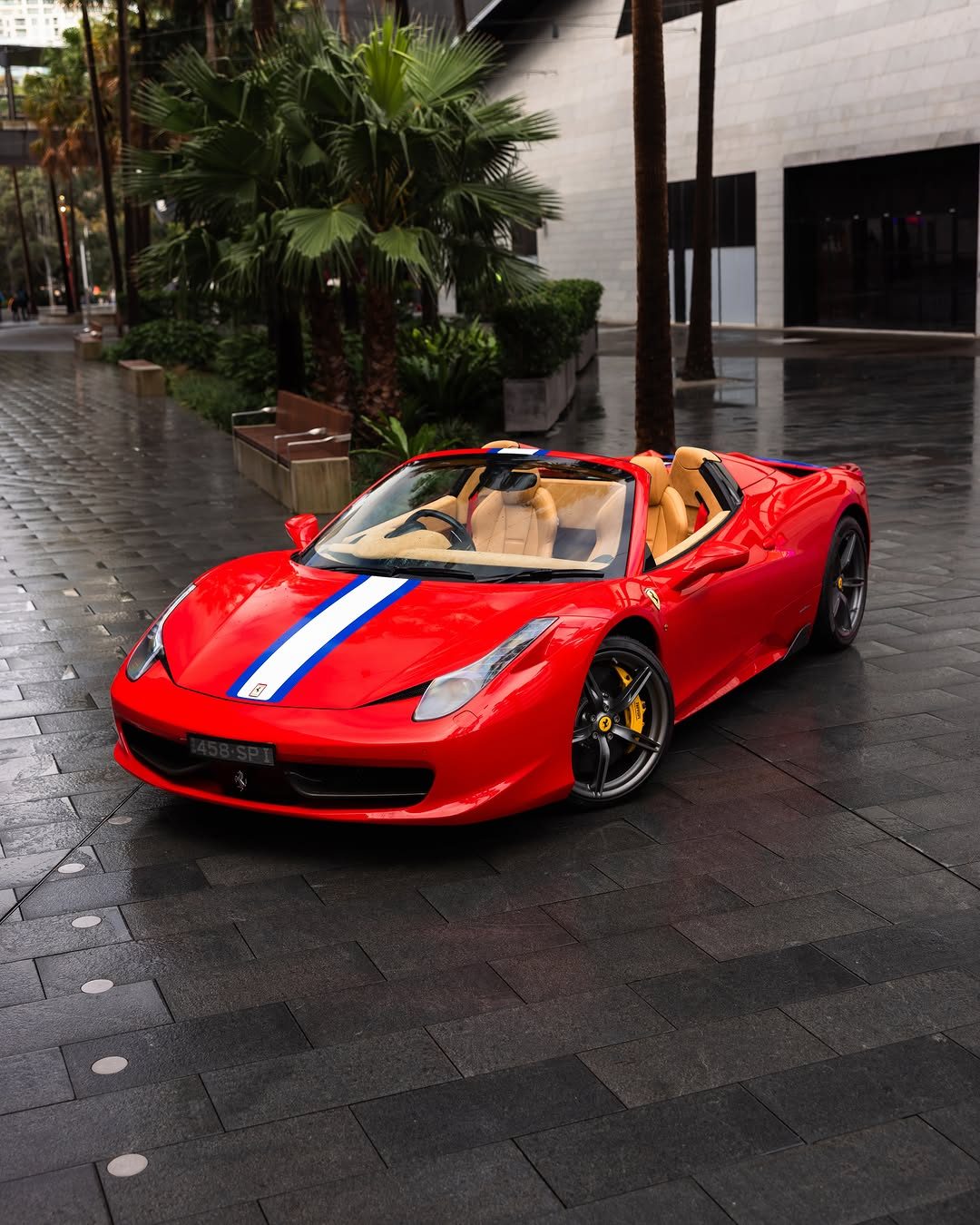 Ferrari 458 in Rosso Red from the front, after its colour change