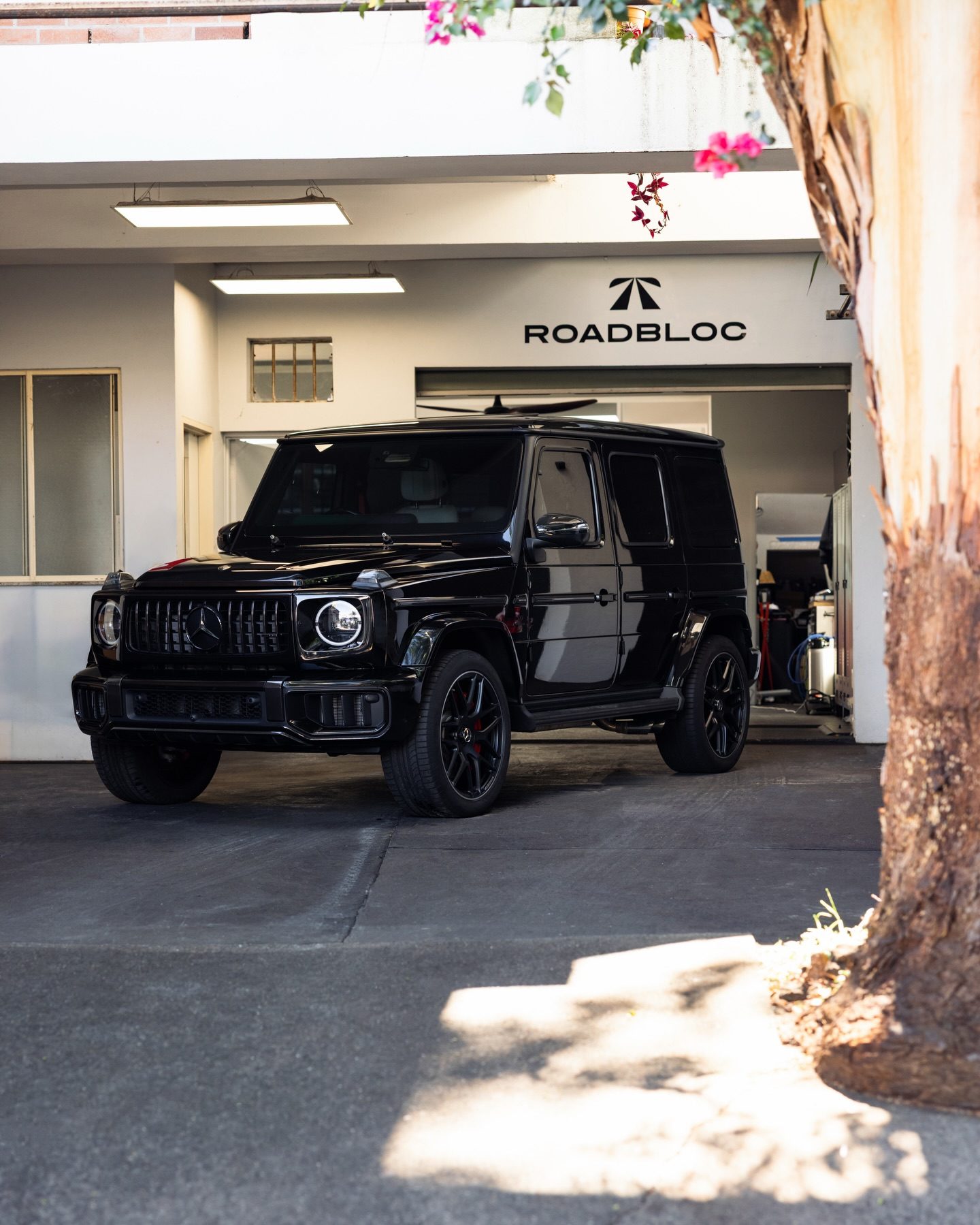 Black Mercedes-AMG G63 Carbon Edition outside the Roadbloc studio